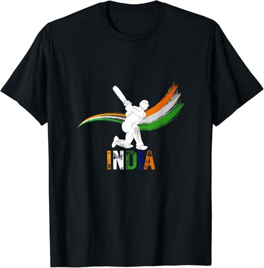 India Cricket T-Shirt: Black Fabric, Unique Sport & Patriotic Design