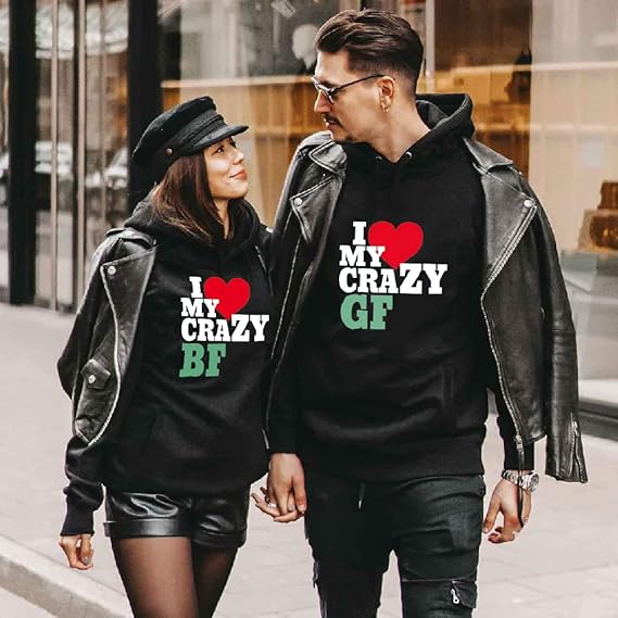 I ❤ My Crazy GF/BF Theme Couple Hoodies