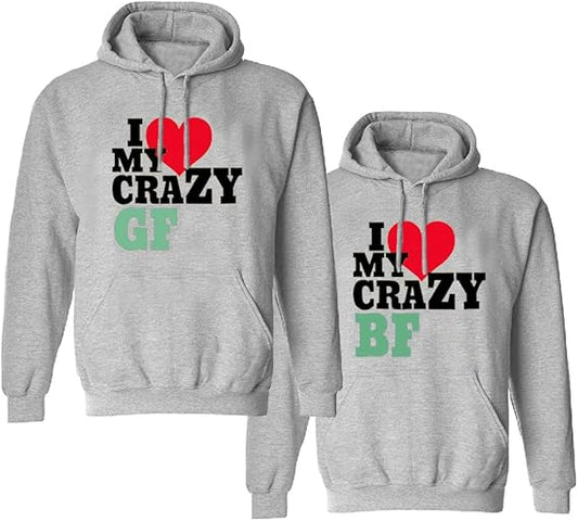 I ❤ My Crazy GF/BF Theme Couple Hoodies