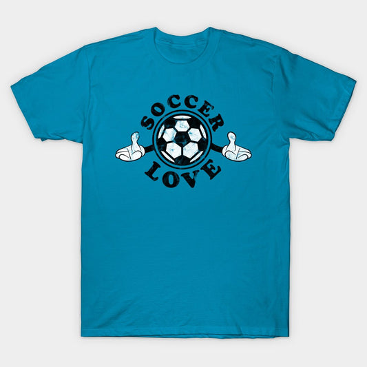 Blue T-Shirt with Print of Soccer Love.