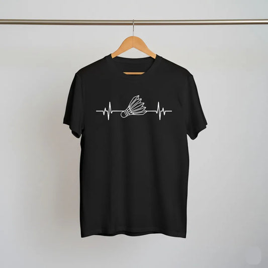 Shuttlecock Heartbeat EKG Line Design Badminton T-Shirt
