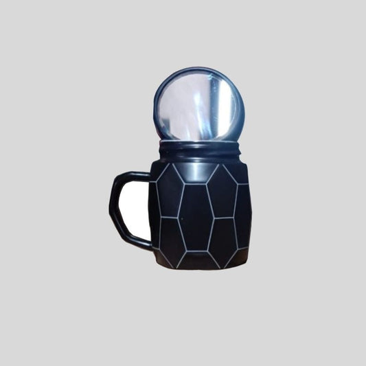 DK - Ceramic Cocktail Luxury Geometric Mug with Lid & Spoon – Premium Black Coffee Cup