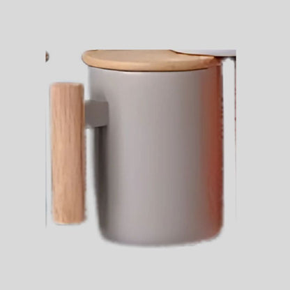 DK - Premium Ceramic Mug with Wooden Handle & Lid – Stylish & Functional Drinkware