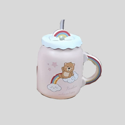 DK - Rainbow Makes Me Happy – Ceramic Mug with Lid & Straw