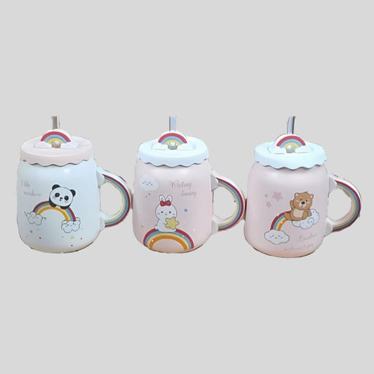 DK - Rainbow Makes Me Happy – Ceramic Mug with Lid & Straw