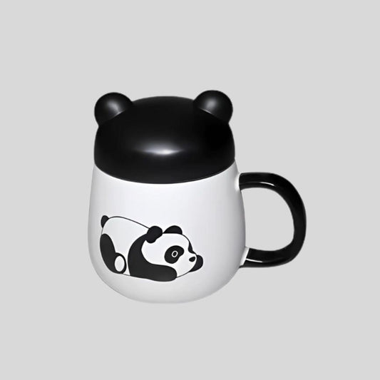 DK - panda-themed coffee mug with a lid and handle