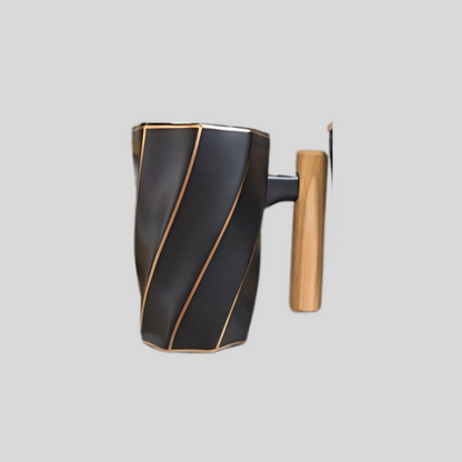 DK - Premium Ceramic Coffee Mug with Wooden Handle