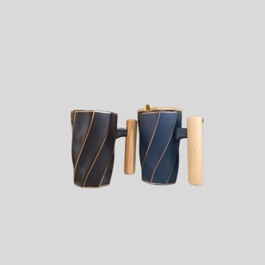 DK - Premium Ceramic Coffee Mug with Wooden Handle