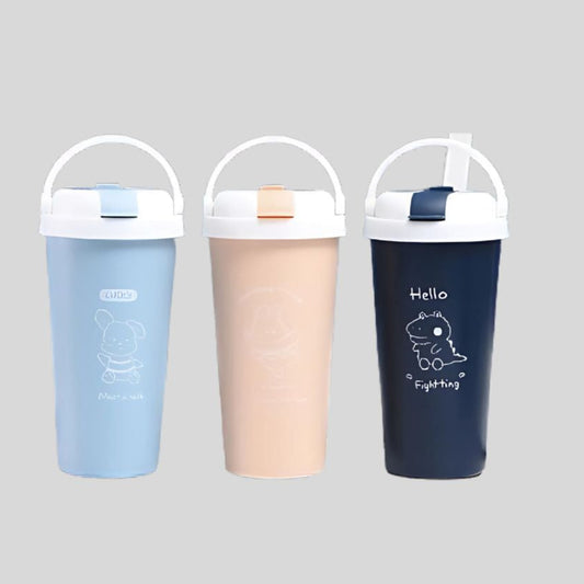 DK - Cute Cartoon Plastic Water Bottle with Handle & Flip Lid 977