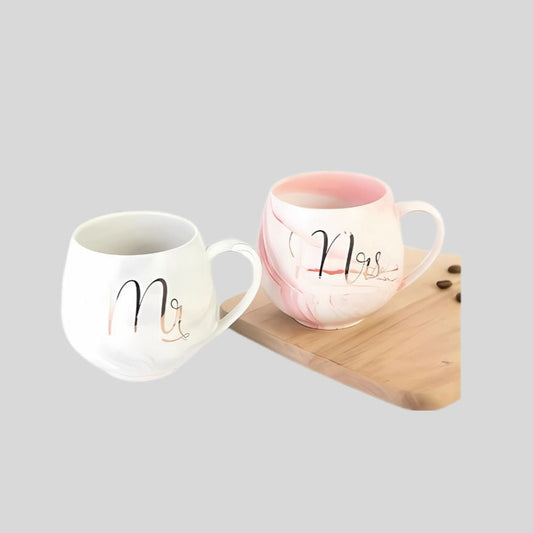 DK - Elegant Mr & Mrs Ceramic Coffee Mug Set – Premium Marble Finish Couple Tea Cups