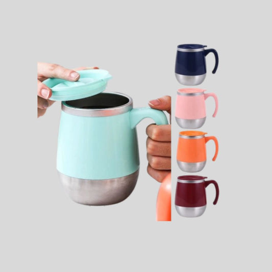 DK -  Self-Stirring Stainless Steel Mug with Lid - Automatic Mixing Coffee Cup