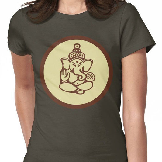 This olive green T-Shirt features a serene Ganesha design within a circle, invoking His blessings.