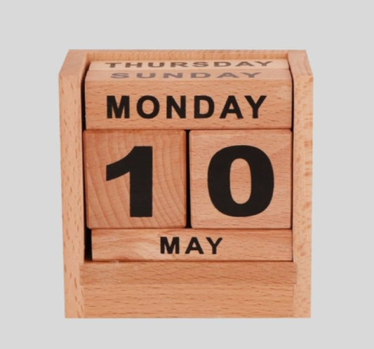 DK – Wooden Perpetual Calendar - Reusable Desk Calendar with Blocks A1428