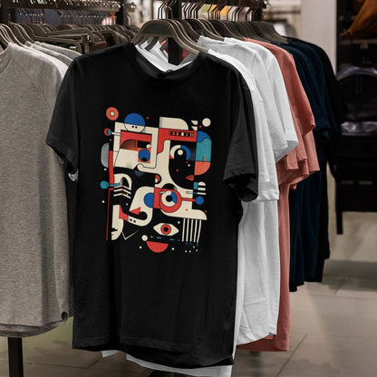 Abstract Geometric Face Black T-shirt in Hanger.
