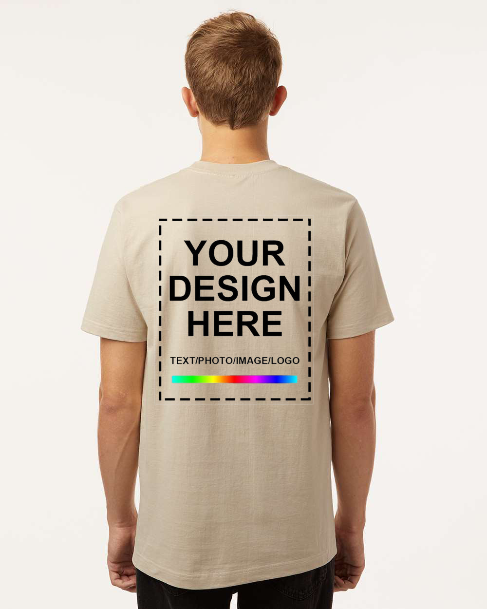 Add Your Design Here Backside of Beige Short Sleeve T-Shirt 