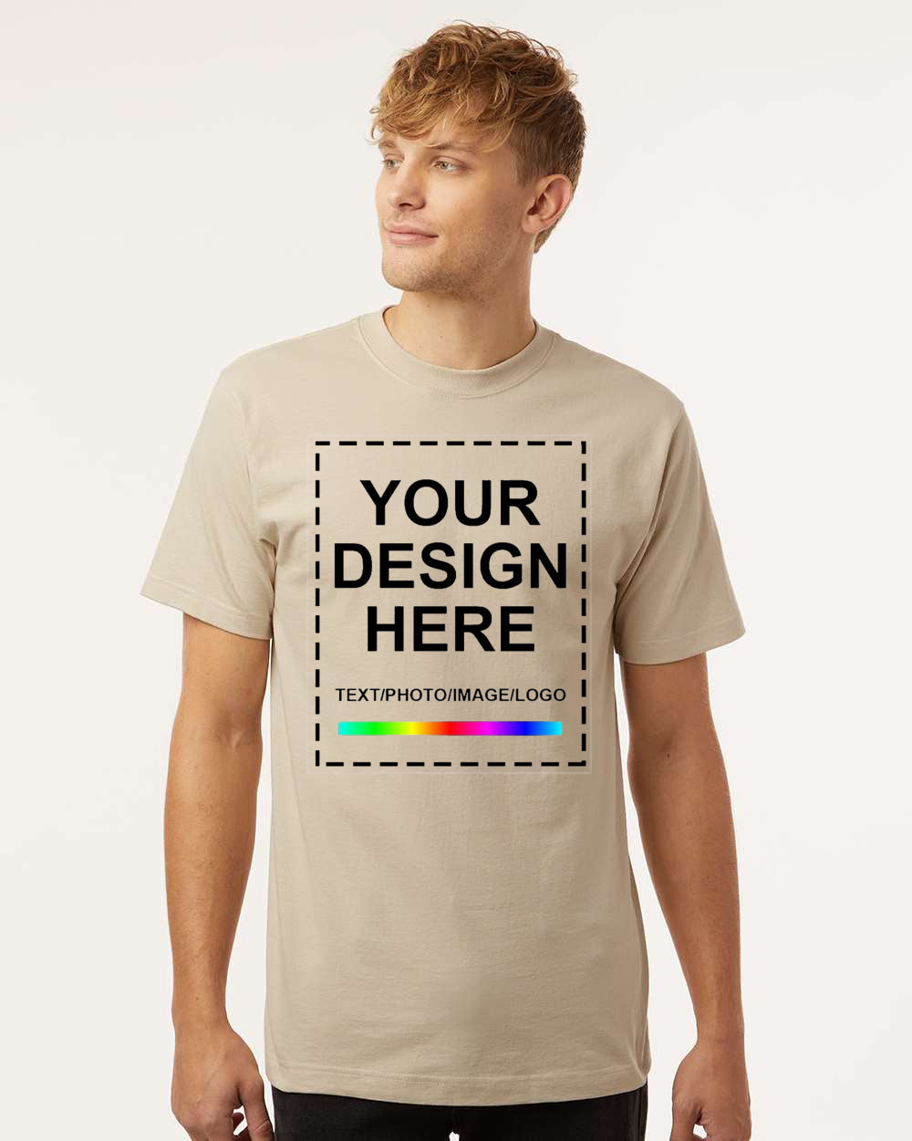 Add Your Design Here in Front of Beige Short Sleeve T-Shirt