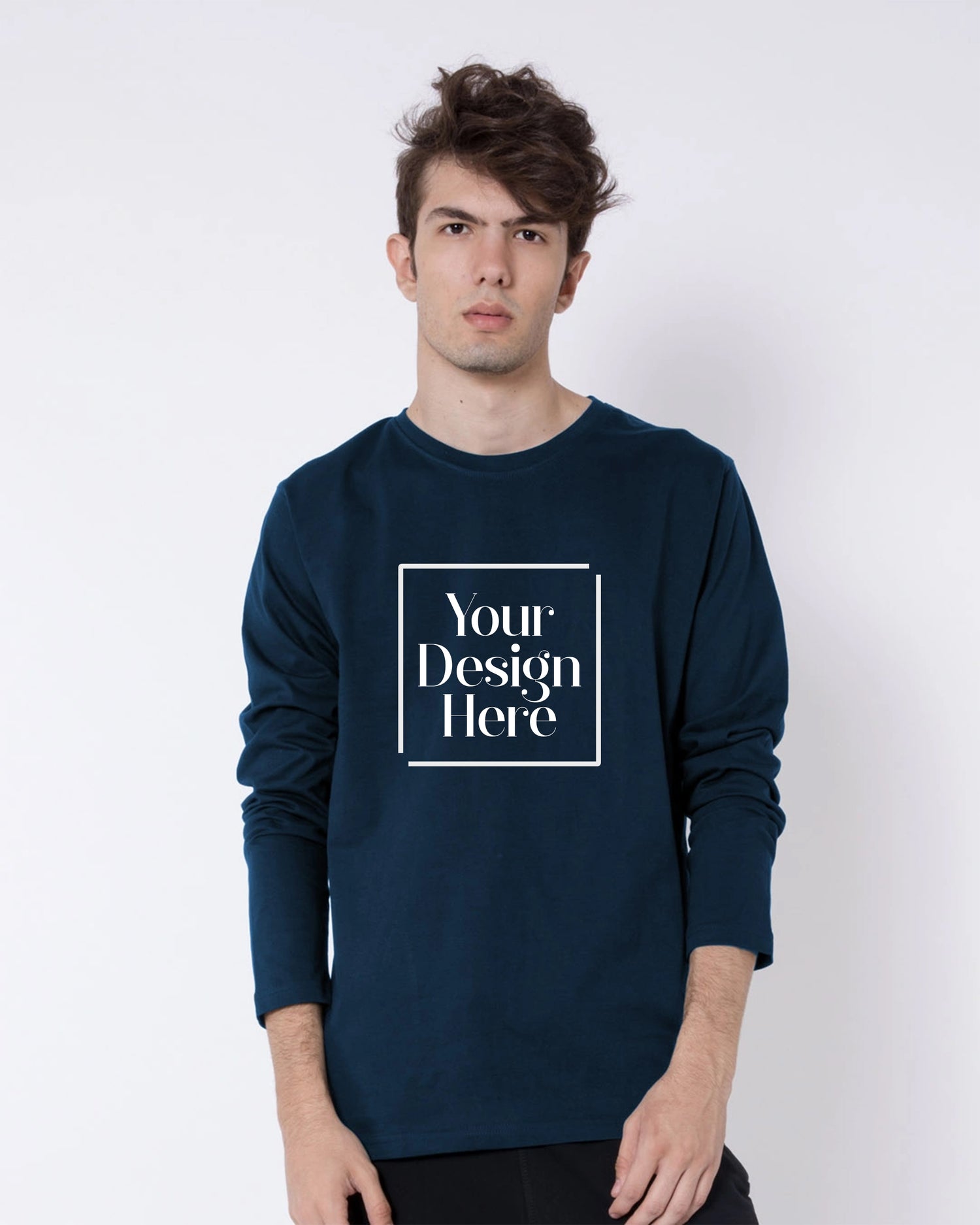 Add Your Design Here in Navy Blue Long Sleeve T-Shirt