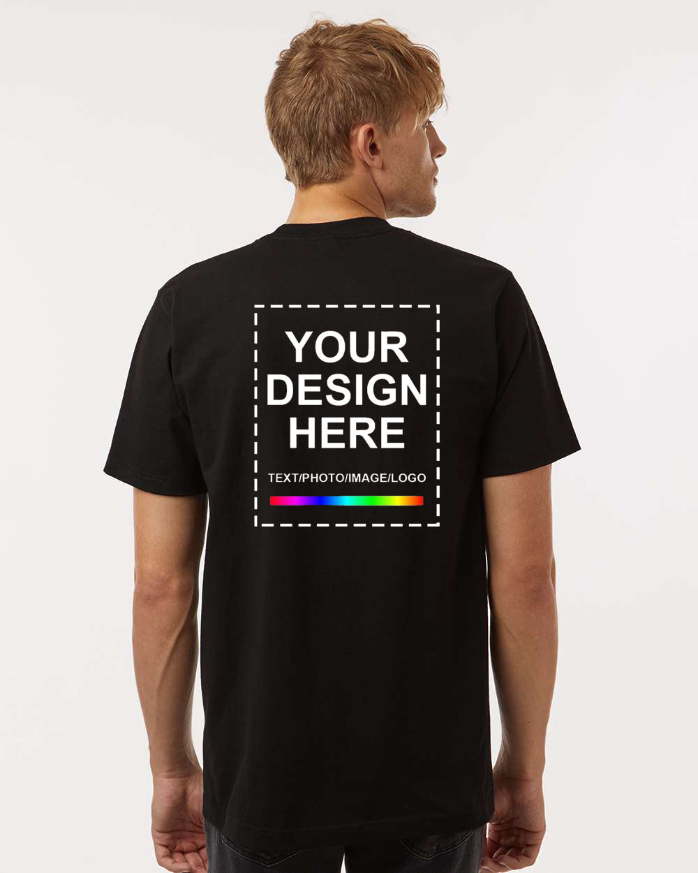 Back View Add Your Design Here on Black T-Shirt
