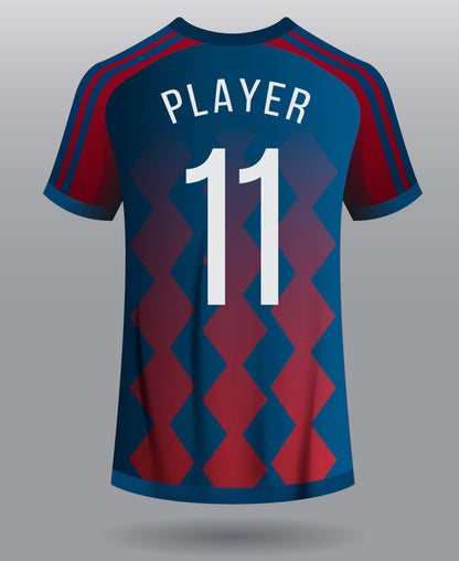 Back View of Blue and Red Diagonal Soccer Sublimation Print T-Shirt