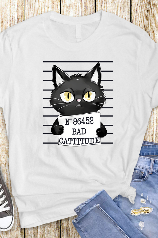 "Bad Cattitude" t-shirt features a distinctive, high-quality print, showcasing our premium design and material excellence.