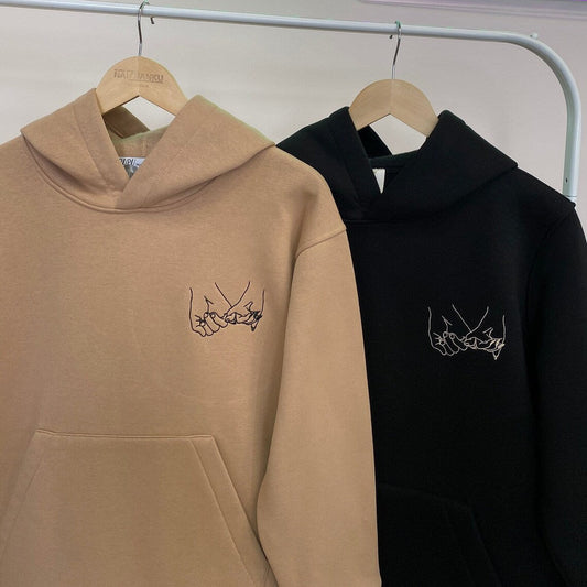 Beige & Black Promise Bond Couple Hoodies
