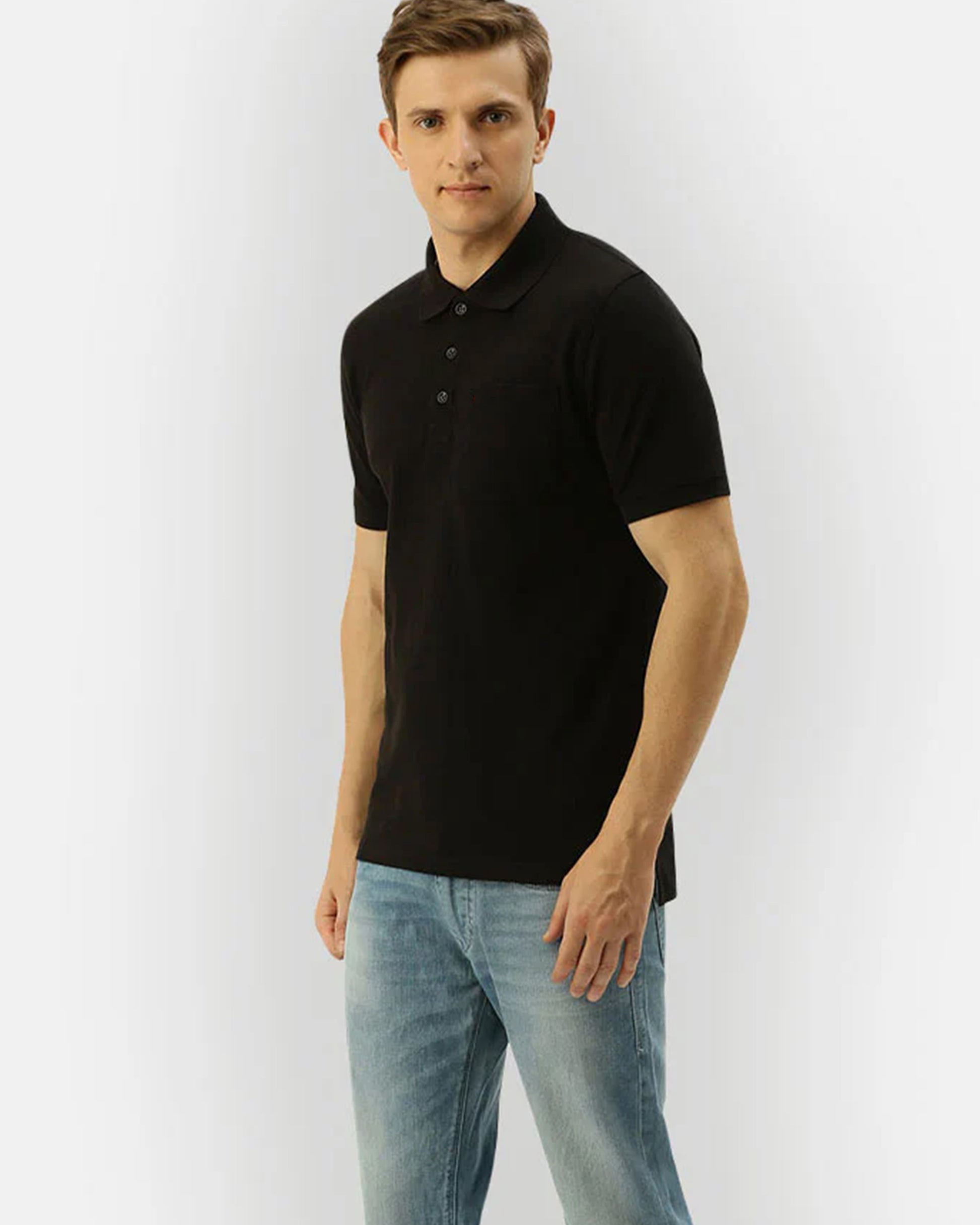 Black_Regular_Fit_Basic_Polo_TShirt_for_Men_Short_Sleeves__Frontside_view