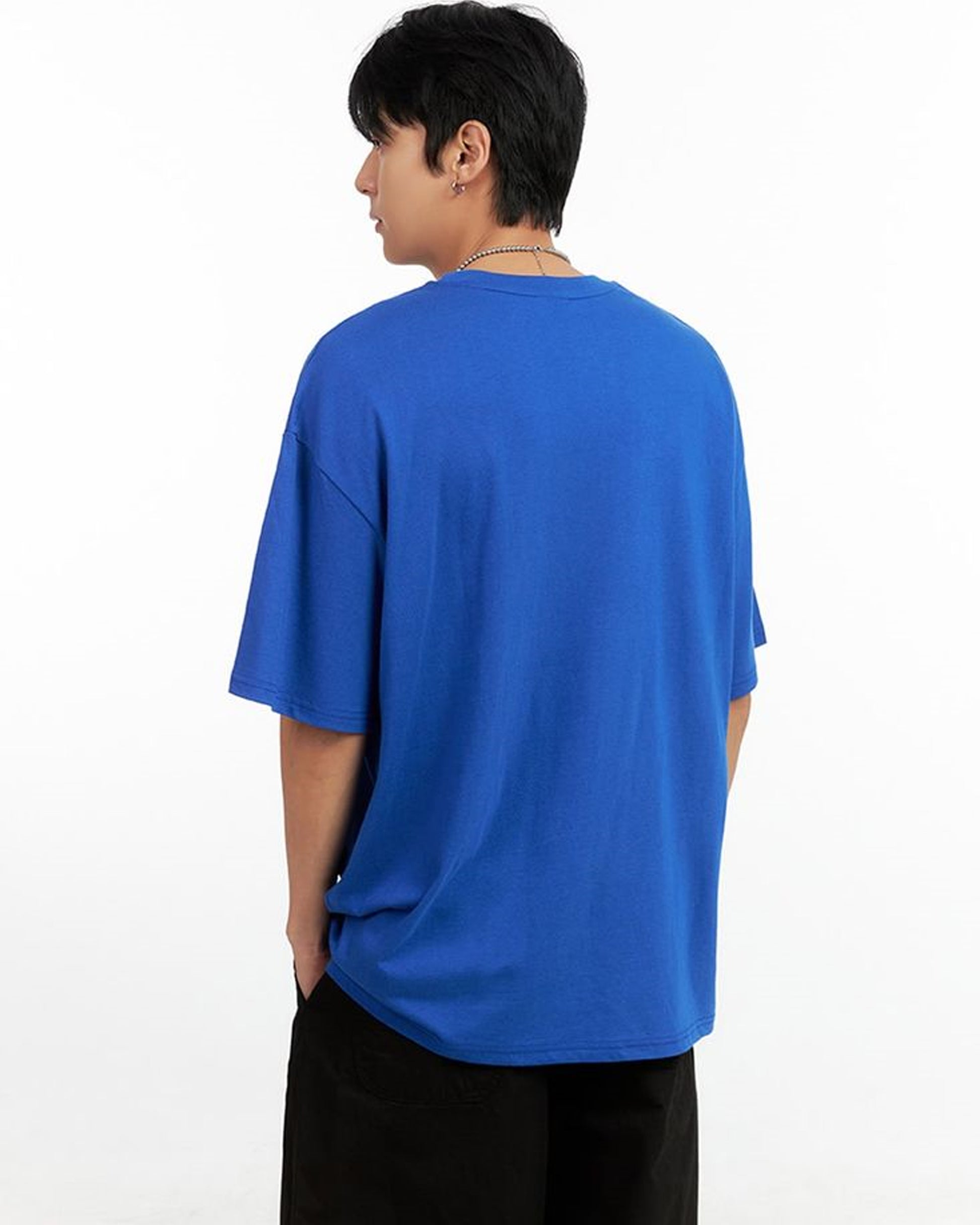 Blue Full Back View of Plain Oversized T-Shirt