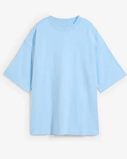 light blue oversized t-shirt in round neck.