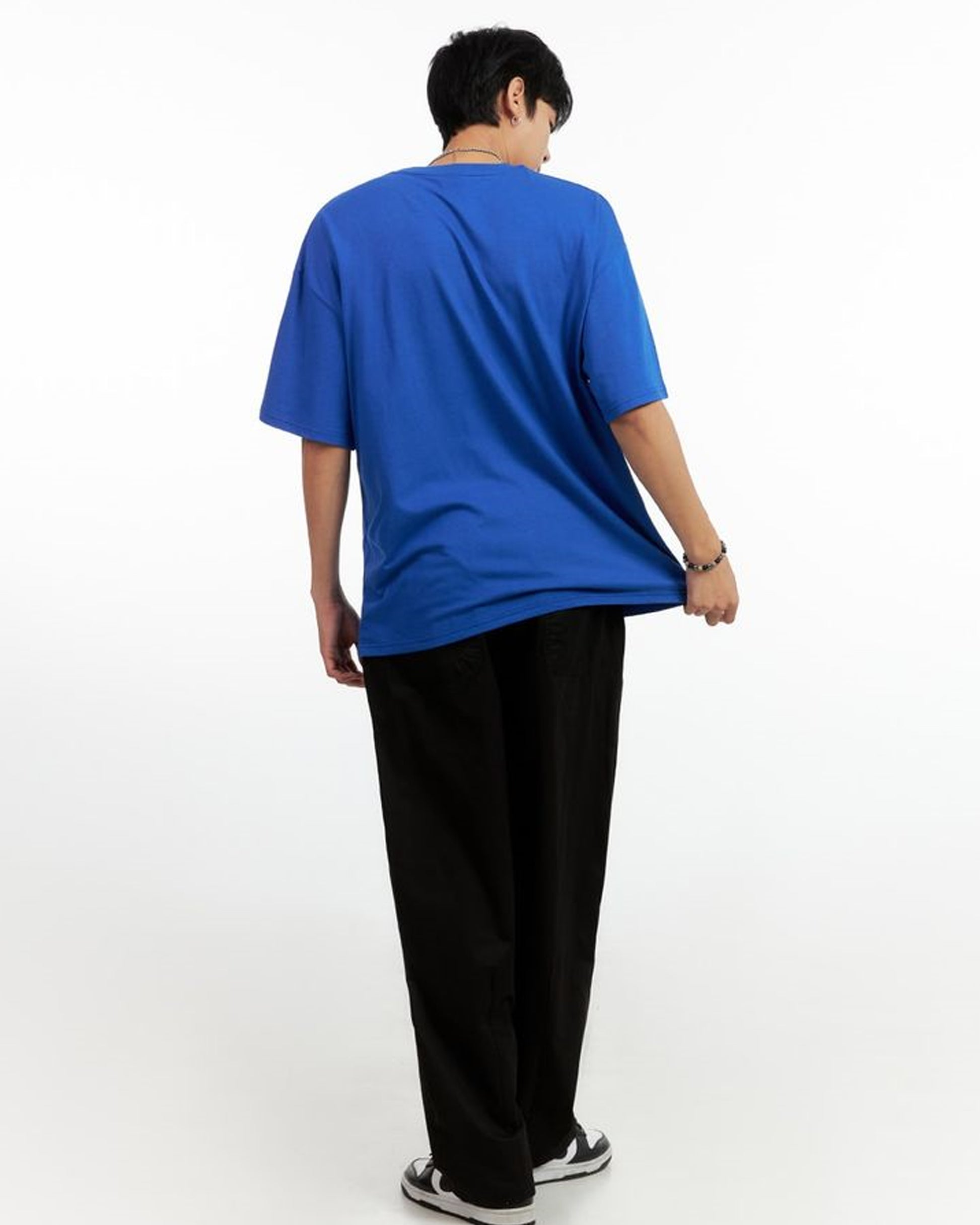 Blue Side Back View of Smokin Every Day Printed Oversized T-Shirt
