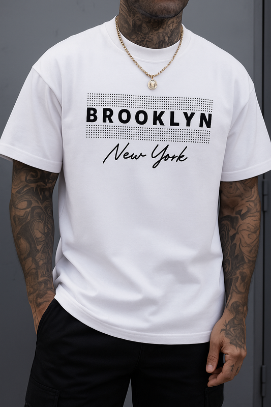 Brooklyn New York Graphic Oversize T-Shirt with Grid Detail