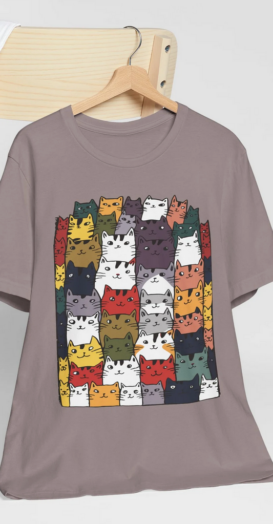 "Cat Crowd" t-shirt features a distinctive, high-quality print on premium fabric, showcasing our commitment to exceptional design and material excellence.