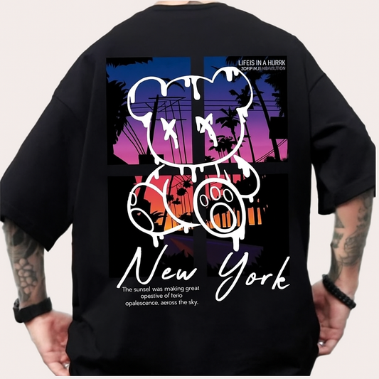 New York Sunset Teddy Graphic Oversized T-Shirt