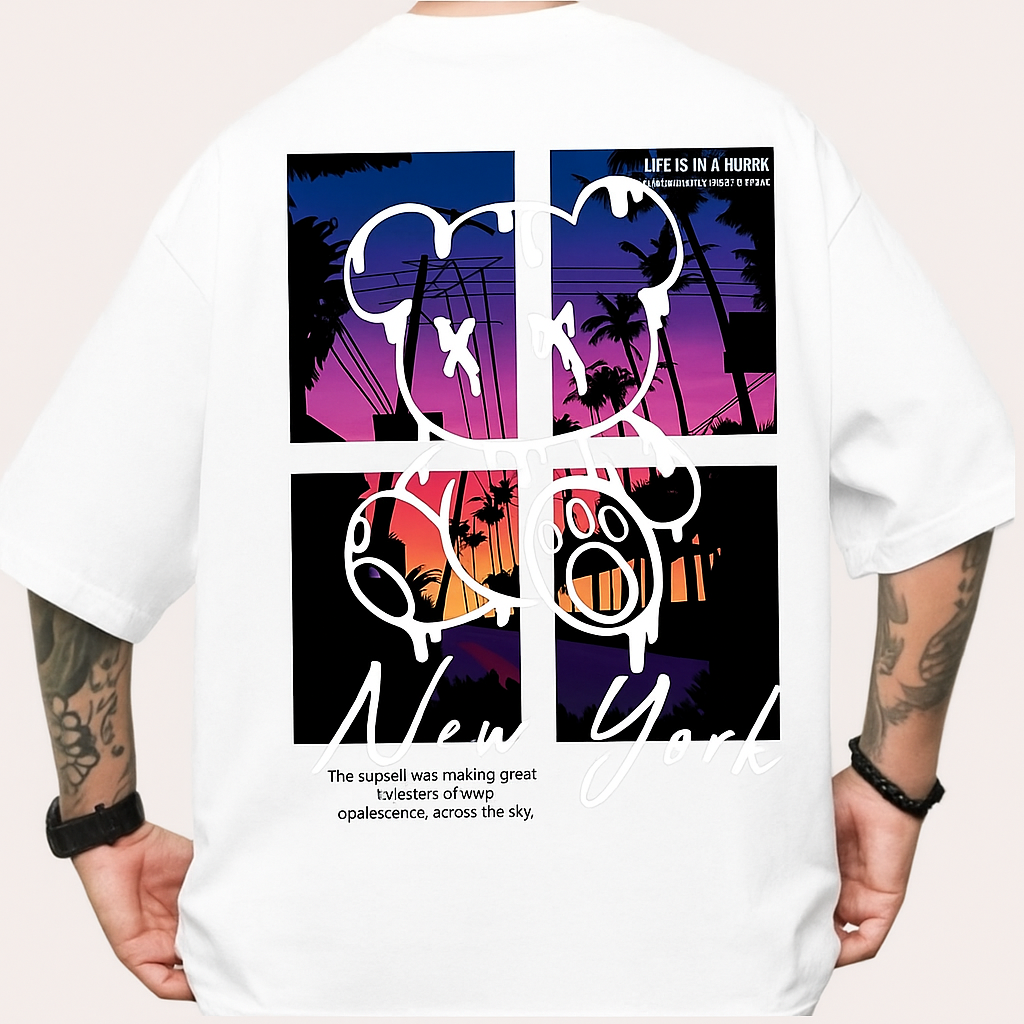 New York Sunset Teddy Graphic Oversized T-Shirt