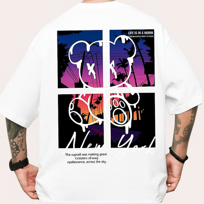 New York Sunset Teddy Graphic Oversized T-Shirt