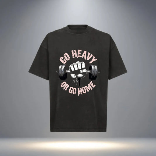 “Go Heavy or Go Home” Graphic Gym T-shirt for Men (Black)