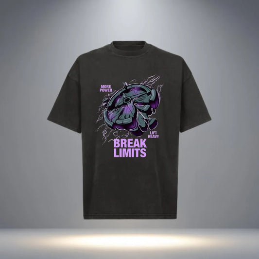“Break Limits” Oversized Gym T-shirt for Men (Black | Purple Graphic)