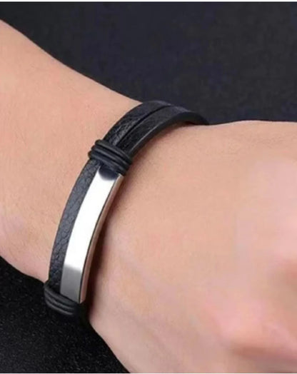 Custom Engraved Black Leather Bracelet | Men’s Wristwear