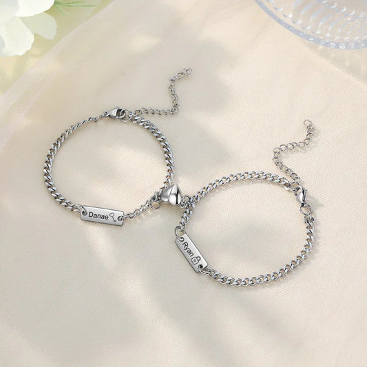 Magnetic Heart Stainless Steel Couple Bracelets | Custom Engraved