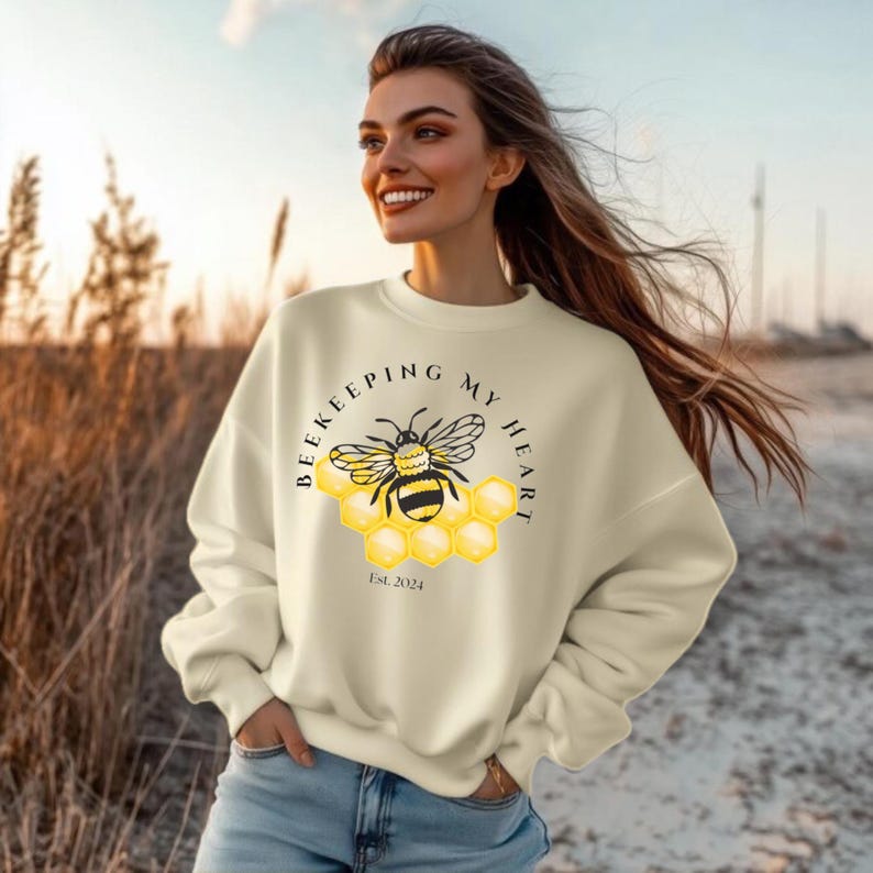 Cream "Hive Always Loved You" Bee Graphic Sweatshirt