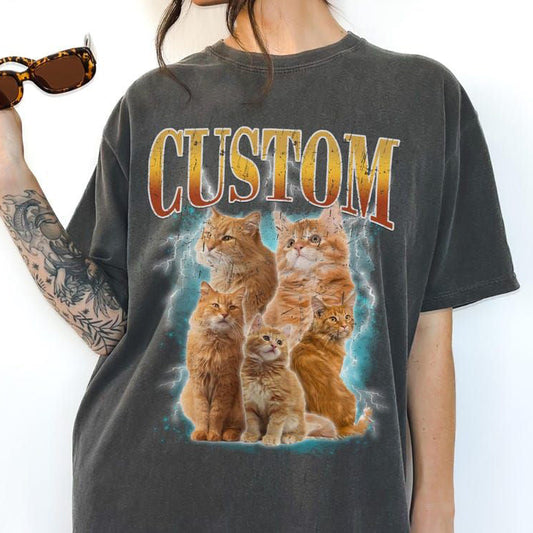 Custom Pet T-Shirt features a vintage-inspired design on premium fabric, showcasing our commitment to personalized style and material excellence.