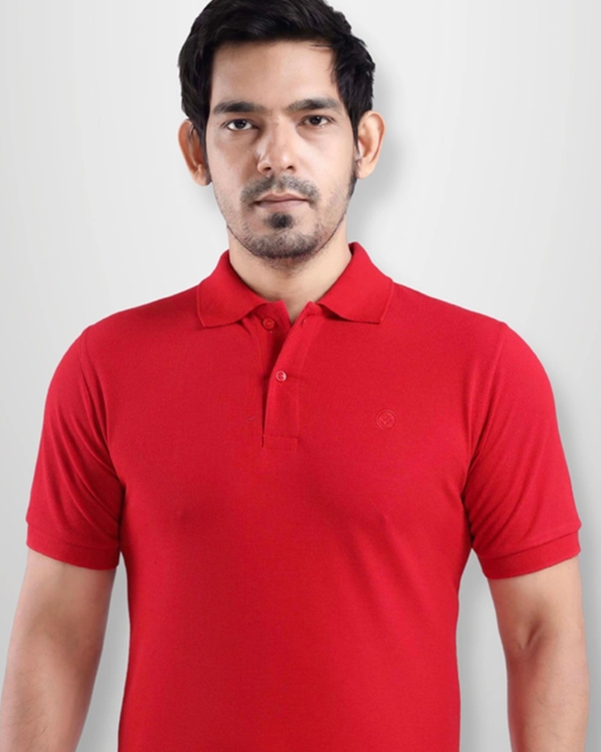  Customized Red Polo T-Shirt for Men with Collar and Button Front side view