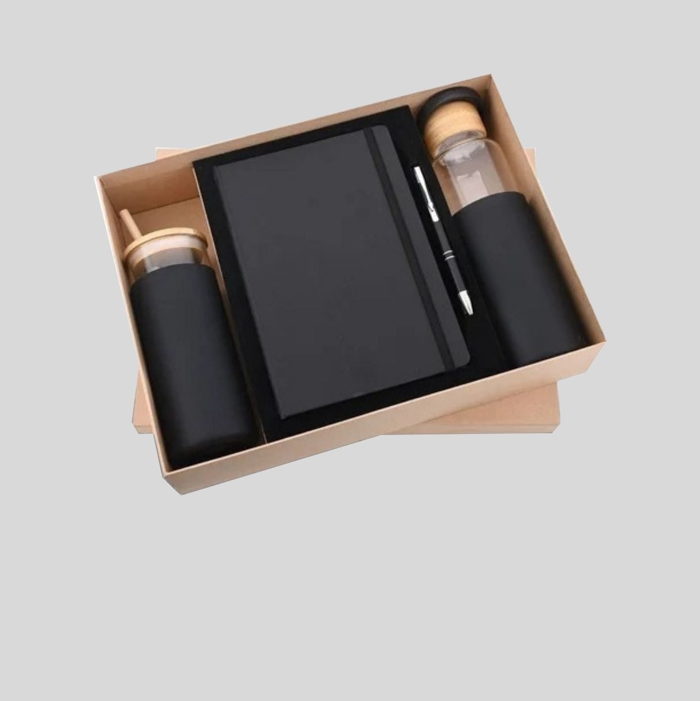 DK - 4 in 1 Glass Cup Glass Bottle Elastic Diary Pen Set DCBP - 519