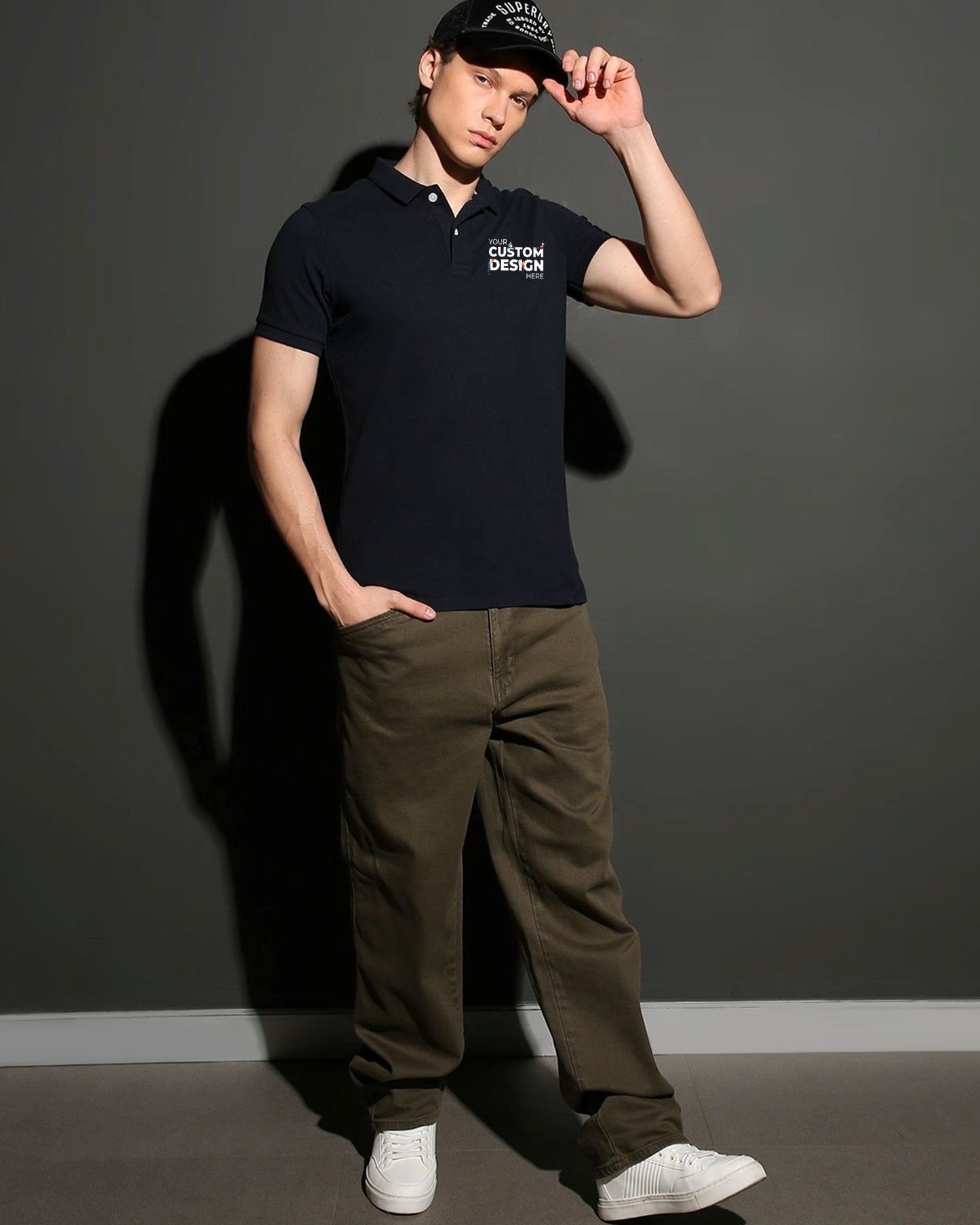 Dark_Black_Polo_TShirt_with_Your_Custom_Design_Here_Text_front_print