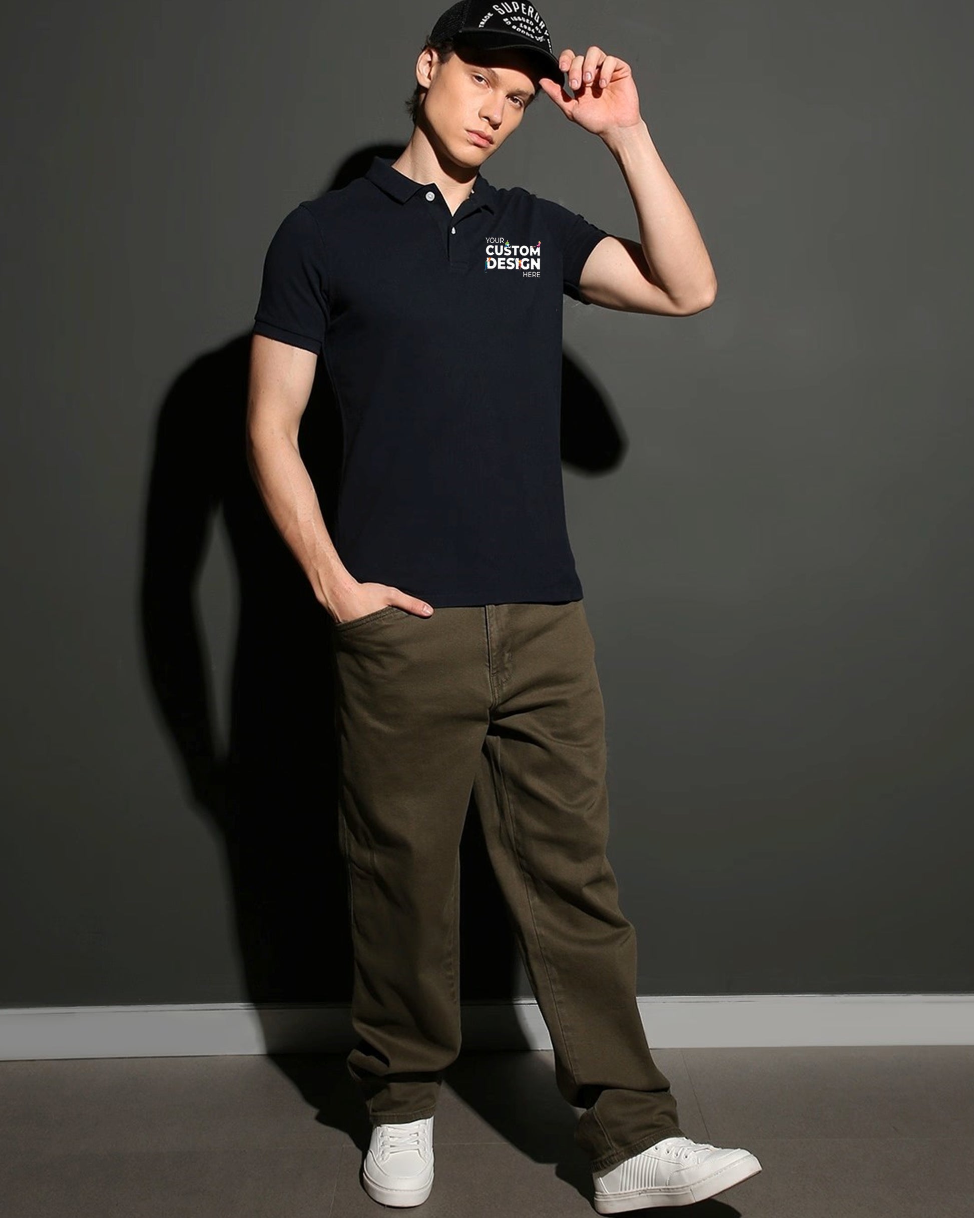 Dark_Black_Polo_TShirt_with_Your_Custom_Design_Here_Text_front_print