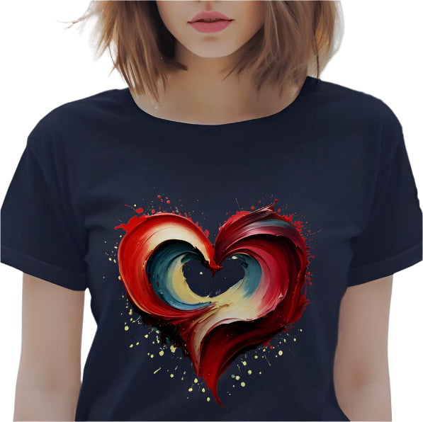 Dark Navy t-shirt featuring a dynamic, abstract heart graphic.