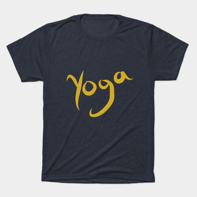 Dark gray t-shirt with "Yoga" in yellow script.