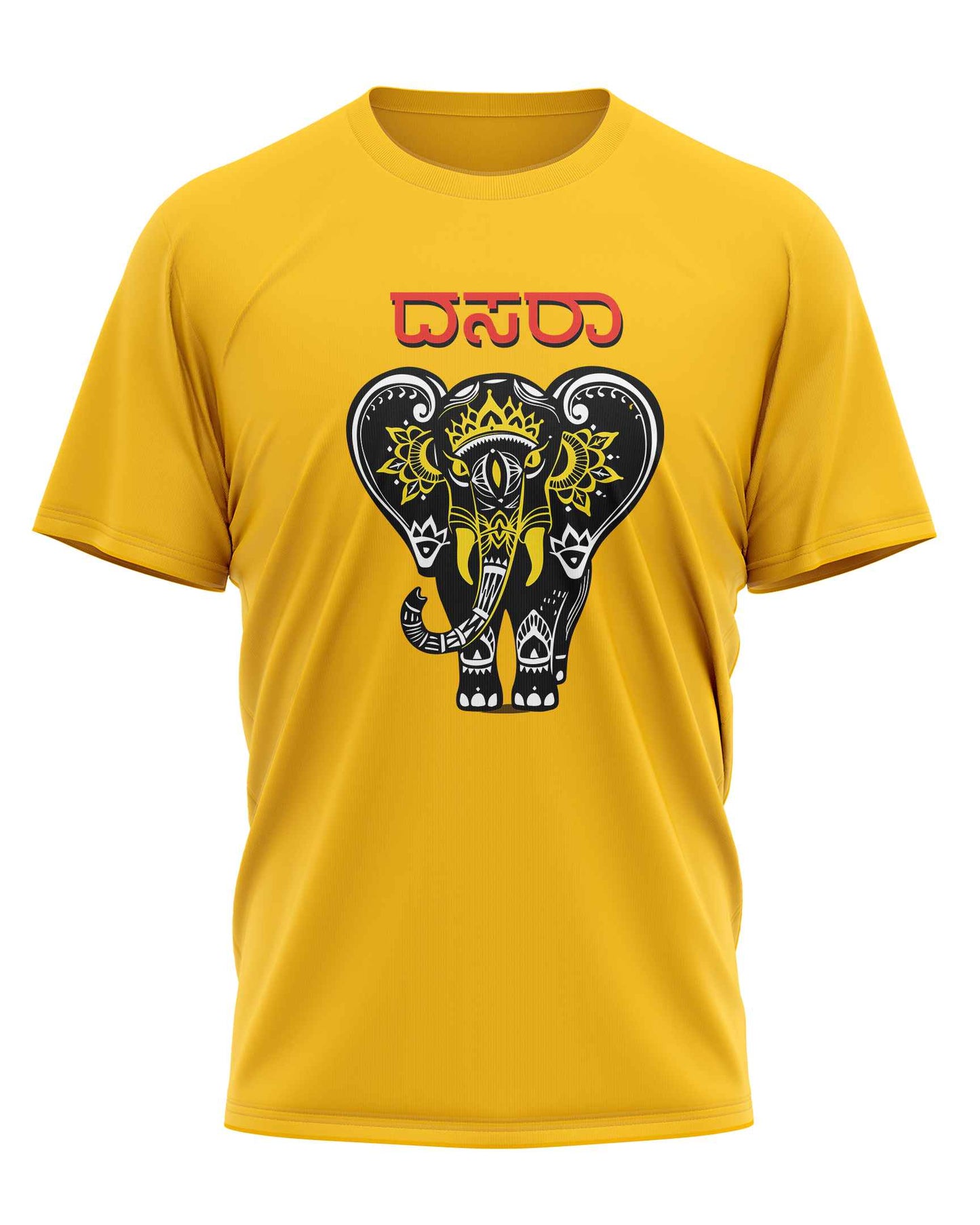  Yellow t-shirt with "Dasara" in Kannada script and an elephant graphic. A design related to the Dasara festival, a significant cultural event in Karnataka.