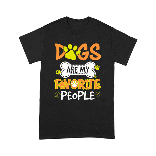  Black t-shirt with orange and white text "Dogs Are My Favorite People" and a dog bone graphic.