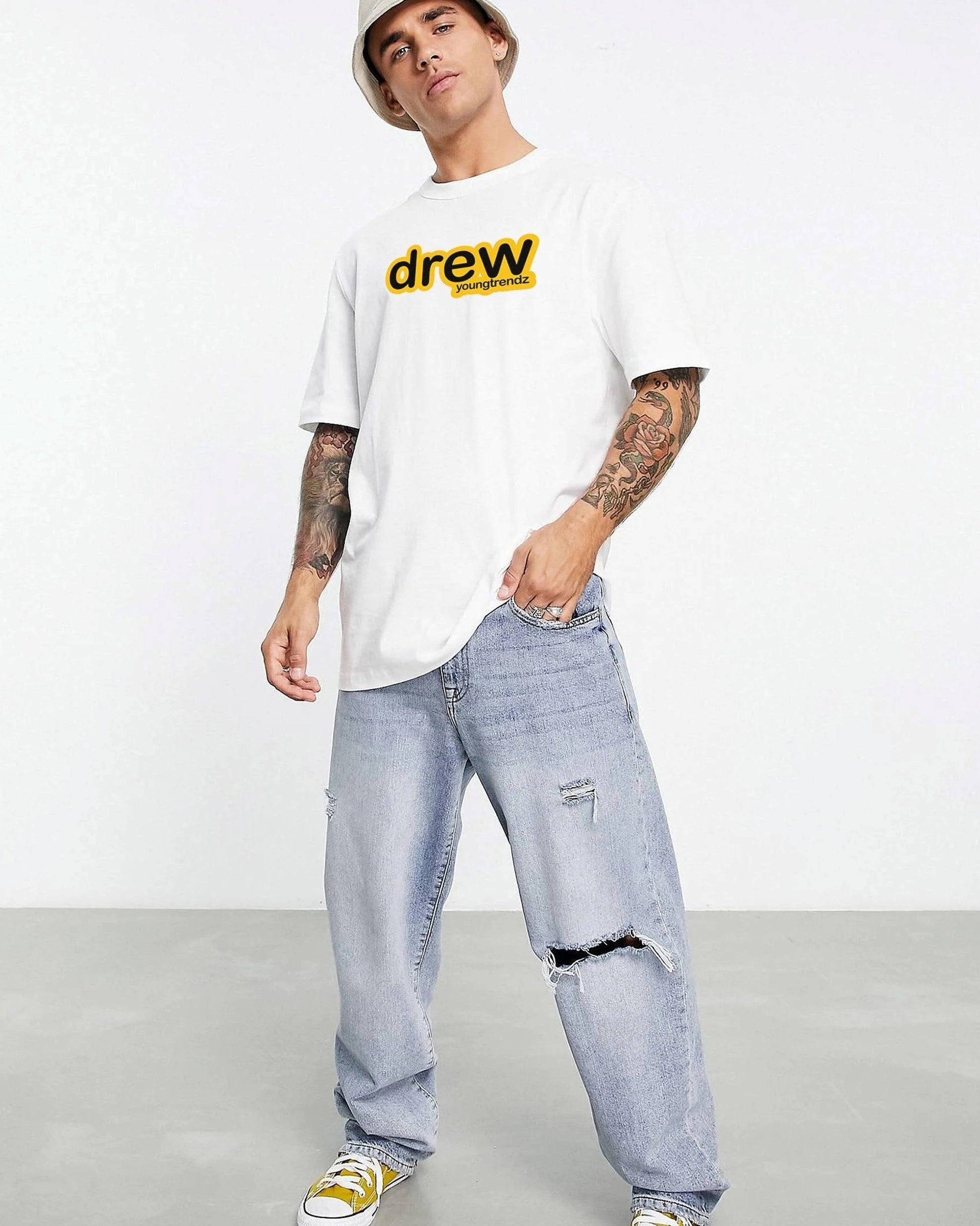 Drew Printed  White Oversize T-Shirt