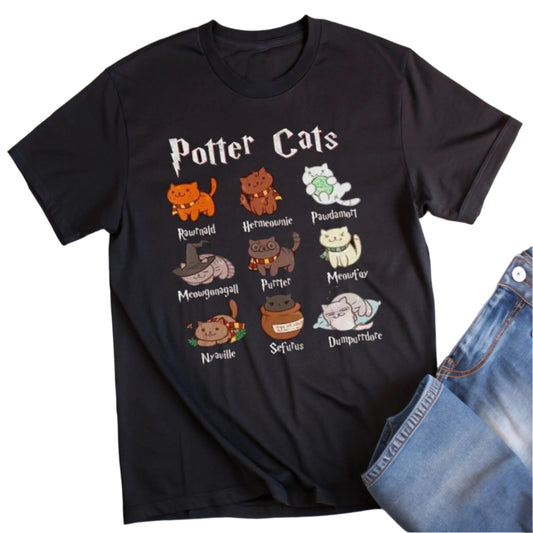 Our Potter Cats t-shirt boasts a unique, high-quality print, setting the standard for fan apparel in the market.
